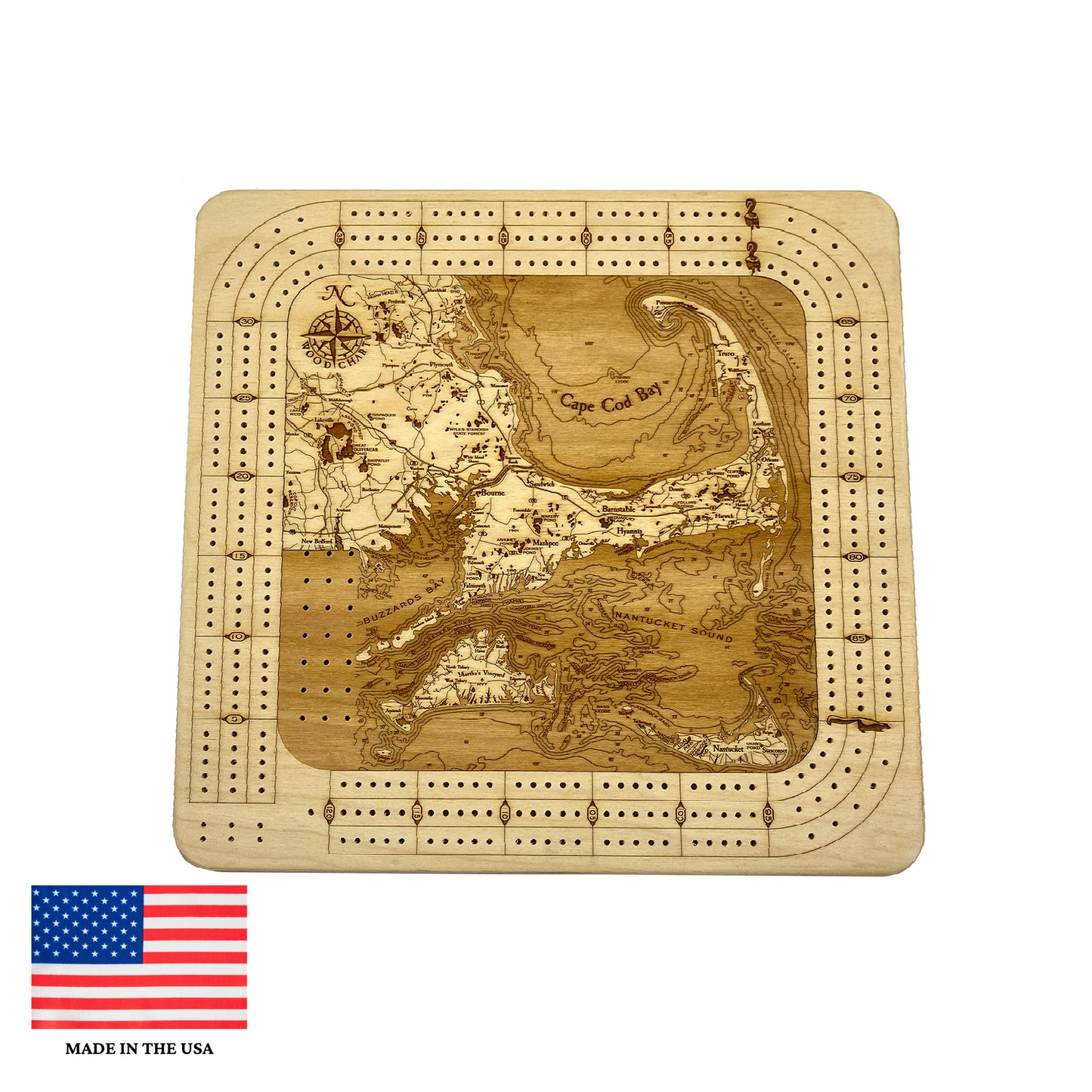 Cape Cod Map Laser Cut Cribbage Board