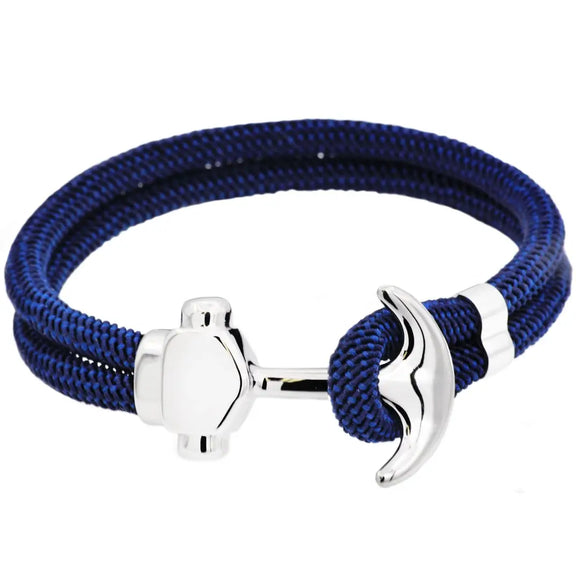 Men's Navy Twisted Cotton Rope Stainless Steel Anchor Bracelet