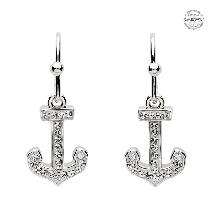 Sterling Silver Swarovski Crystal Anchor Drop Earrings