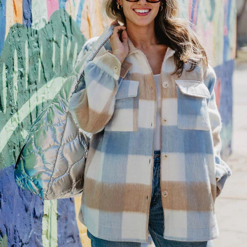 Blue/Tan Check Plaid Checker Shacket Women